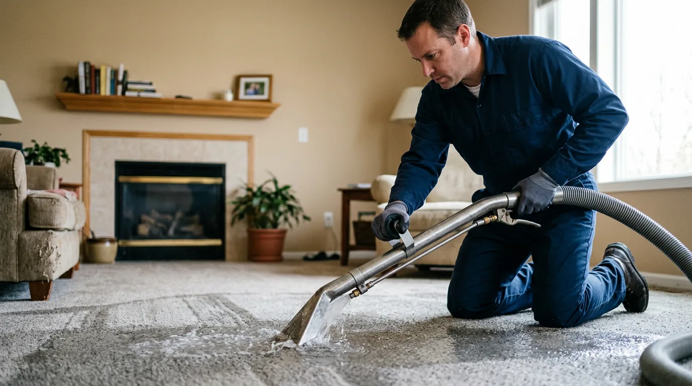 Water damage restoration technician working near Columbus, ND